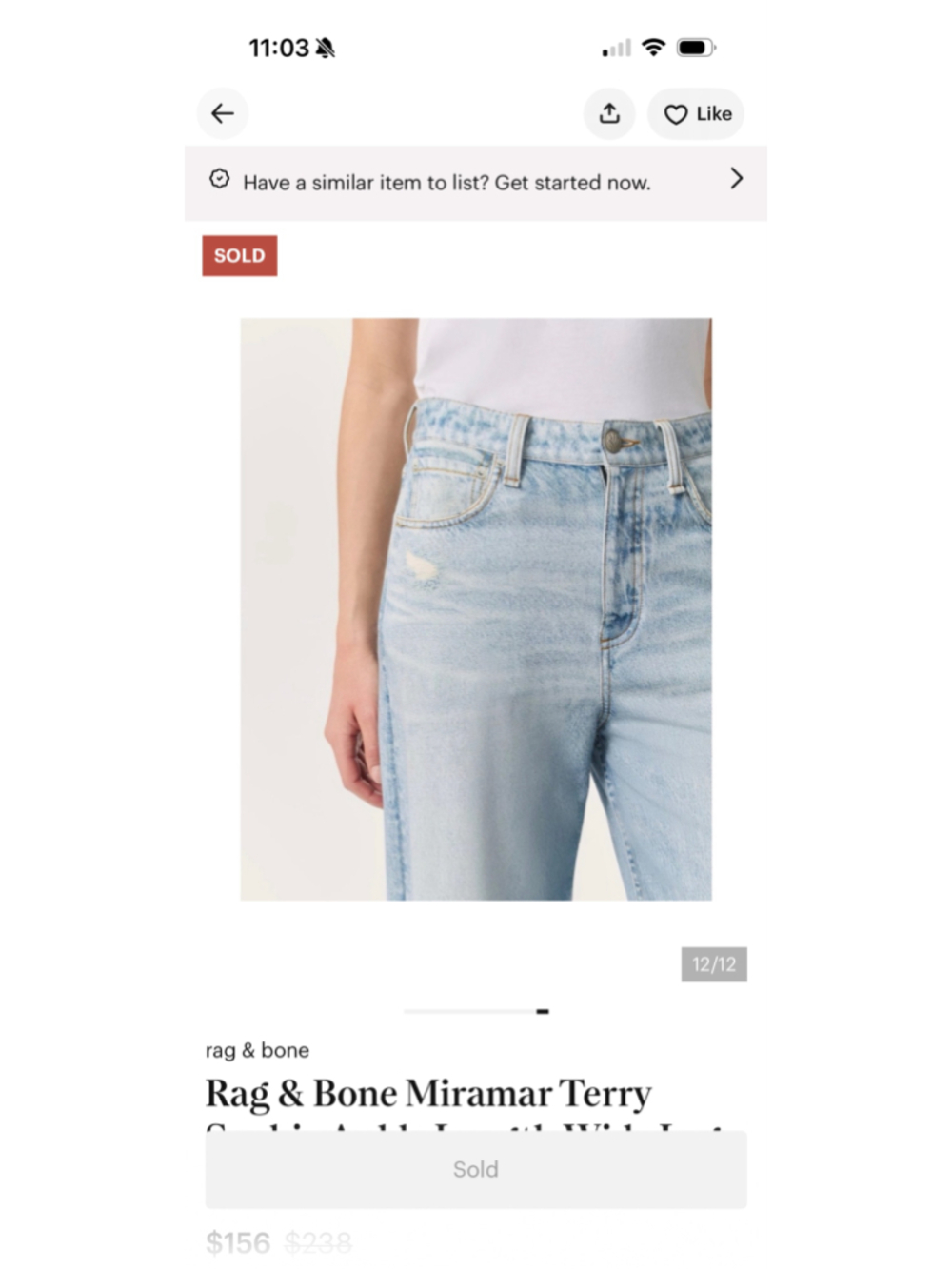 Rag & Bone Sophie Miramar Denim Wide Leg in Meadowblue Terry Jean- Size 32 - Picture 4 of 12